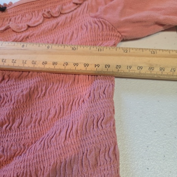 Forever 21 Womens Pink Cropped‎ Blouse L Corset Tie Front Balloon Sleeve Ruched - Picture 12 of 16